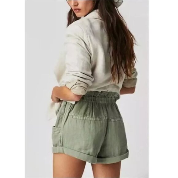 Free People Topanga Cuff Short in Oil Green.  Medium - Picture 3 of 6